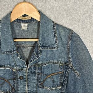 Refuge Denim Jacket with Stitching and Distressing-Women Size Large